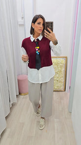 CAMICIA+GILET+CRAVATTA  BORDEAUX